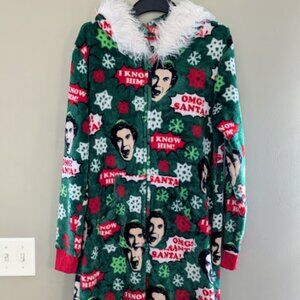 Buddy the Elf Green Hooded One Piece Pajama Union Suit Faux Fur Trim Size Medium